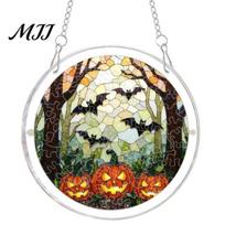 Seasonal Event Ornament Halloween Acrylic Puzzle Window Suncatcher, Stained Glass Style Hanging Spooky Home Party Decor with Metal Chain, Decorative S B