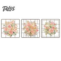Peel Stick Wall Art 3 Sheets Spring Flower Sticker, Square Grid Floral Plants Decoration, Decorative Stickers Removable Decal for Home Office A
