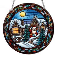 Christmas Santa Claus Windows Hanging Suncatcher Winter Xmas Snow House Suncatcher Acrylic Windows Panel Hanging Suncatcher