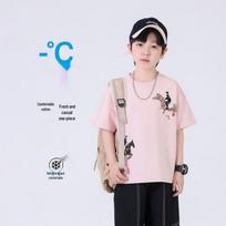 Boys' Summer Cotton Short Sleeve T-shirt 130 rožinė