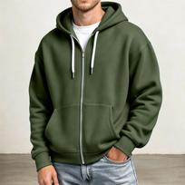 Men's Full Zip Hoodie Drop Shoulder Sleeves, Casual Long Sleeve Sweatshirt for Everyday Wear L armijos žalia spalva