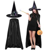 Halloween Cape and Hat 2-Piece Costume Set for Cosplay Party One Size juoda