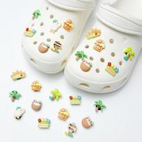 12-Pack Clog Set, DIY Shoe Decorations with Buttons, Garden Theme, Removable Accessories for One Size žalia