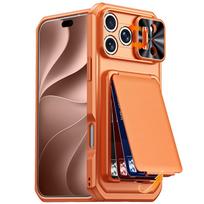 RFID Blocking Wallet Case with Card Holder Sliding Camera Cover and Kickstand for iPhone 18 Pro Max iPhone 17 Pro Max-Titanium oranžinė