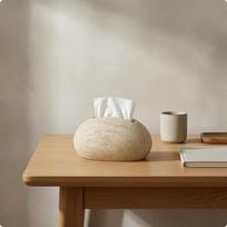 Pebble Tissue Box Cover Top Slit Opening Stone Textured Fits Standard Boxes Home