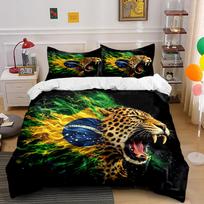 Leopard Brazilian Flag Print Bedding Set Bedding set (1 duvet cover, 2 pillowcases, duvet not included) 135x200cm