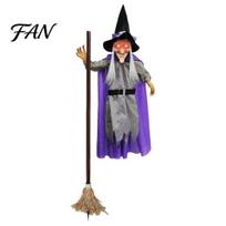 Floating Witch Costume Decoration 180cm Halloween Props, Flying with Scary Sounds & Lights, Wicked Garden Ornaments for Yard Lawn, Haunted House violetinė