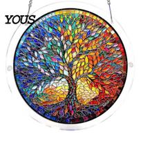 Puzzle Enthusiast Gift Round Acrylic Suncatcher Puzzle, UV Printed Stained Glass Window Hanging Decor Adult 7.48 Inch DIY Craft Light Catcher Ornament A blue