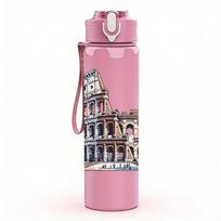 1PC Rome Colosseum Vintage Architecture Print 750ml Portable Sports Water Bottle Leakproof Travel Gym Drink Cup Pack of 1 rožinė