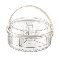 Divided Picnic Fruit Preservation Tray Foldable Handle Double Layer Living Room Serving Tray Round Transparent skaidri