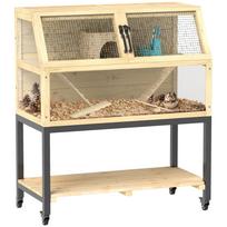 Wooden Hamster Cage with Storage Shelf, Wheels, Ramps, Water Bottle, Hut, Seesaws 87 x 43 x 101 cm