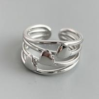 925 Silver Finger Rings for Women 3 Layers Heart Couple Minimalist Ring Party Jewelry Gift Prevent Allergy
