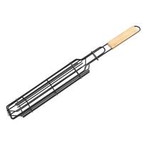 BBQ Grill Basket with Wooden Handle - Sausage, , and  Dog Roasting Net, Outdoor Rack for Grilling One Size