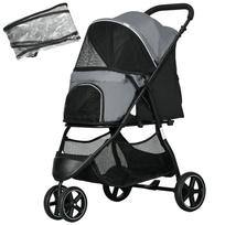 Dog Buggy Pet Stroller, Foldable, Rain Cover, 2 Safety Leashes, 83cm x 55cm x 101cm, Gray + Black 83 x 55 x 101 cm pilka