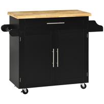 Kitchen Cart Serving Cart Kitchen Island, 1 Spice Rack, 1 Towel Holder, 109 cm x 40 cm x 89 cm, Black 109 x 40 x 89 cm