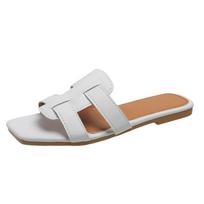 Big Size Women's Shoes,Flat Slippers,Everyday Woven Strap Slippers,One Strap Flat Heel Flat Rubber Slippers 35 balta