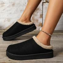 Fashion Women's Winter Thickened Fleece Lined Warm Snow Boots Indoor Outdoor Anti-slip Cotton Slippers round Toe Flat Shoes Rubber Sole 36 juoda