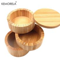 Bamboo Salt Box Round Bamboo Jar Salt and Spices Storage Container Spice Container Seasoning Jar 3-Tier Bamboo Wood Container šviesiai pilka spalva