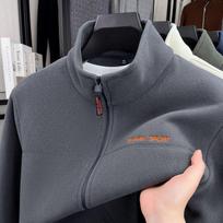 Men's Polar Fleece Jacket - Thickened, Versatile, Warm, Long Sleeve, Zipper - Perfect for Autumn and Winter. 4XL pilka spalva