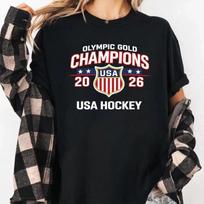 USA Hockey 2026 Winter Olympics Gold Medal T-Shirt, Double Gold Champions Shirt M