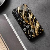 Metallic paint glass phone case for Samsung Galaxy S26 S25 S24 S23 S22 S21 Ultra Plus FE 5G  Gold Diamond Heart 2D UV printing GalaxyS25