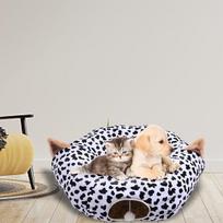 Round Tunnel Tube with Ball Rolling Hiding Sleeping Detachable Funny Indoor Cats Cave Bed for
