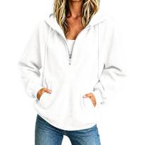 Comfortable Loungewear Top Womens Quarter Zip Hoodie, Oversized Loose Fit Long Sleeve Sweatshirt with Lightweight Breathable Jacket Drawstring Hood M balta