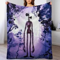 Siren head in purple horror background Throw Blanket Cozy Throw Blanket Birthday Gift for Him Her Size: 75*100cm, Weight: 230 GSM