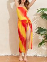 Fashion Tummy Control Two Piece Bikini Set With Beach Dress Side Hollow Out For Vacation S raudona