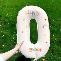 Shicai White Floral Print Number Balloon Decorations, Children's Birthday Party Scene Setup, Outdoor Handheld Photo Props, 0