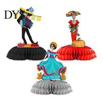 Festival Atmosphere Table Toppers 3Pcs Day of The Dead Skull Honeycomb Ornament, 6 Styles Sugar Mexican Halloween Party Supplies Figurines for A