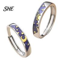 Oxidation Resistant Rings Finger Ring, Adjustable Fit Couple Rings, Zinc Alloy Band with Sun Moon Starry Sky Design for Anniversary Daily Wear sidabras