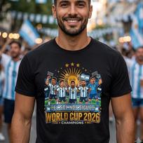 Argentina Football 2026 World Cup Shirt | Julian Alvarez Lautaro Martinez Messi Cartoon Tee XL