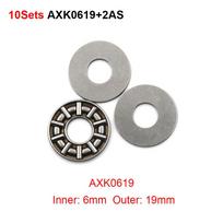 10Sets Steel Cage Thrust Needle Roller Bearing  for Plane Axial Bearing Replacement 10Pcs AXK0619+2AS