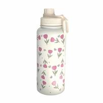 Vacuum Sealed Insulated Water Bottle Tulip Pattern Tumbler Water Cup Printed Cup Straw Cup  Gift 350ml-1 pc cup