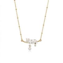 Cute Pearl Pendant Necklace Animal Design Cat Neck Chain  Valentine's Day Gift Necklace