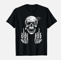 Skull Skeleton Middle Finger T- Funny Adult Humor Biker Gothic Tee Unisex T-Shirt S
