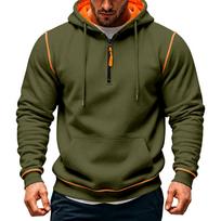 Men's Color Half Zip Hoodie with Stitching for Winter Casual Wear L armijos žalia spalva