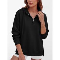 Women's Half Zip Hoodie Color Long Sleeve Casual Sweatshirt L juoda