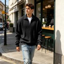 Men's 3D High Neck Half Zip Sweatshirt for Casual Wear L juoda