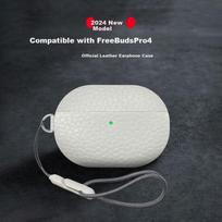 Protective Case for Freebuds Pro 4, Wireless Bluetooth Earphones, Genuine Leather, Dust-Proof, Non-Slip, Shockproof Case, White with Lanyard