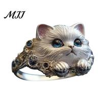 Starry Rhinestone Ring Finger Hand-Engraved Cat Decor Women Men with Versatile Jewelry Inlay Smooth Modern Finish Animal Gift Lover Cat