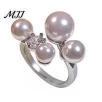 Open Band Ring Women French Style Adjustable Opening Finger with Imitation Pearls Cubic Zirconia Design Jewelry Gift Faux Pearl sidabras