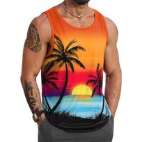 Tropical Palm Tree Pattern Tank Top Men 3d Printing Sleeveless T Shirt Summer Street Hawaiian Beach Workout Fitness Tee Shirts S