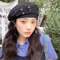 Rivet Patch Washed Cotton Demin Berets Retro Artist Cap Adjustable Painter Hat  Men/Women
