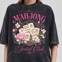 Pink Bow Floral Mahjong Shirt, Mahjong Tournament Mahjongg Shirt, Mahjong Social Club Shirt, Gift For Mahjong Lover, Summer Game Night 3XL
