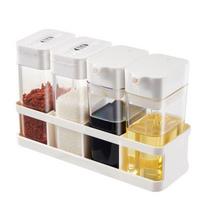 4Pcs/set Sliding Open Spice Jars Plastic Spice Storage Bottle  Kitchen Organizer Box 2Pcs spice&2pcs oil
