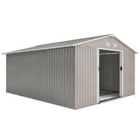 13 x 11 pėdų sodo metalinis sandėliukas Lauko sandėliukas su pamato rinkiniu, ventiliacija ir durimis, šviesiai pilkas 386 x 340 x 200 cm šviesiai pilka spalva