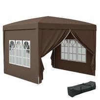 3x3(m) Pop-Up Gazebo, with Curtain Walls and Windows, Coffee 295 x 295 x 258 cm
