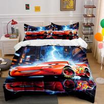 Red Lightning Car Themed Bedding Set Bedding set (1 duvet cover, 2 pillowcases, duvet not included) 135x200cm